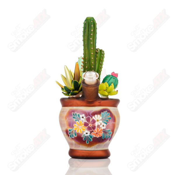 14mm Cactus Succulent Waterpipe by Turtle Time & Sarita Glass - Smoke ATX