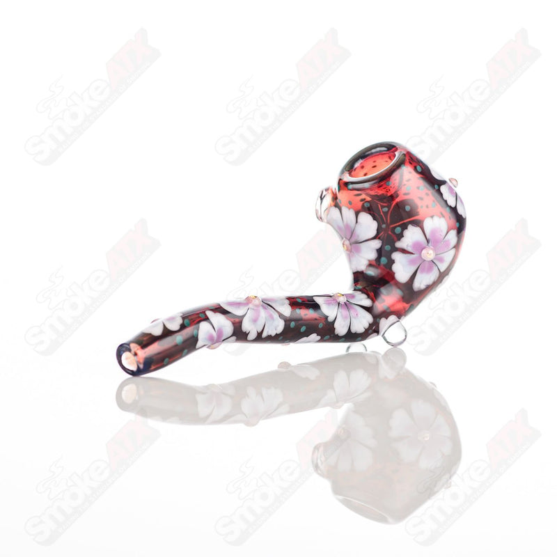 Red Sherlock W/ Pink Flowers by Sarita Glass - Smoke ATX