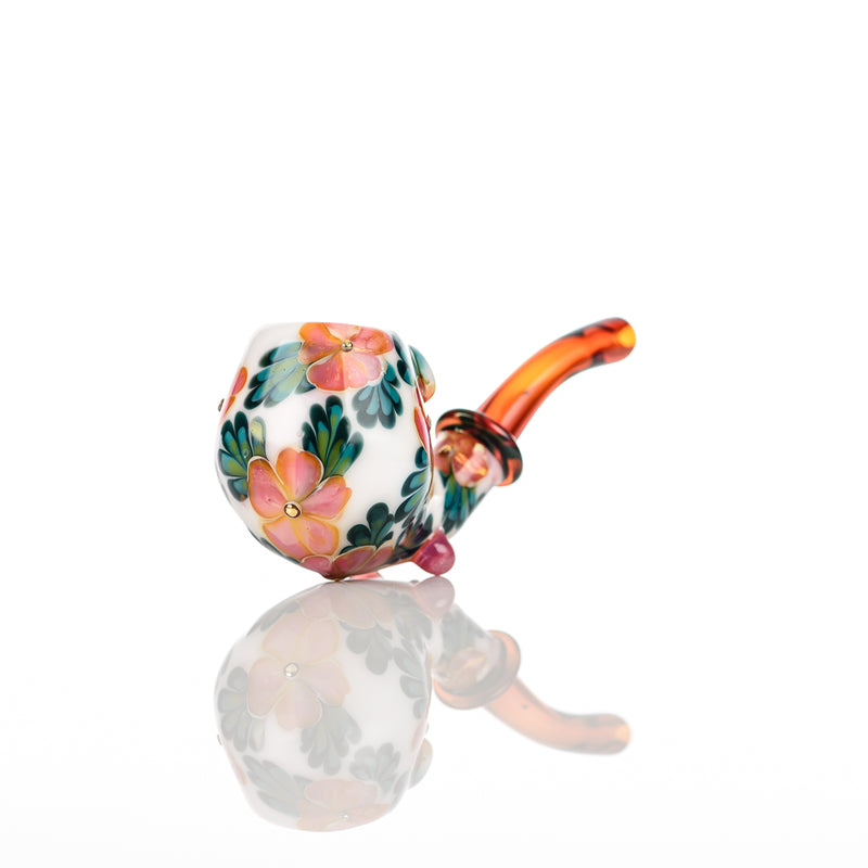 White Sherlock W/ Peach & Pink Flowers by Sarita Glass - Smoke ATX