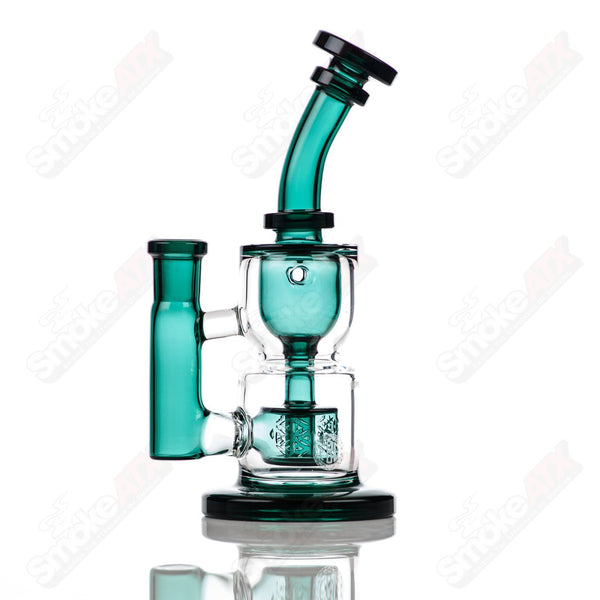 8in 14mm Hourglass Taurus Incycler Fat Boy Glass Teal - Smoke ATX