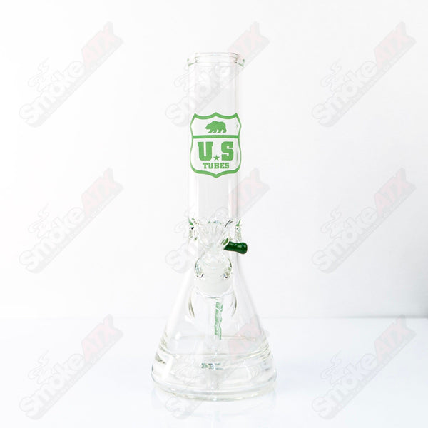 US Tubes Beaker 12" 55x5 - Constriction - Green Shield Decal - Smoke ATX