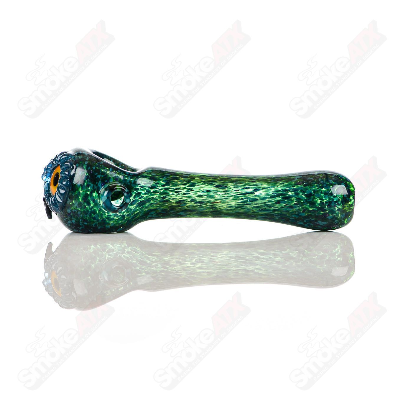 Cyan Spotted Owl Spoon Four Winds Flameworks - Smoke ATX