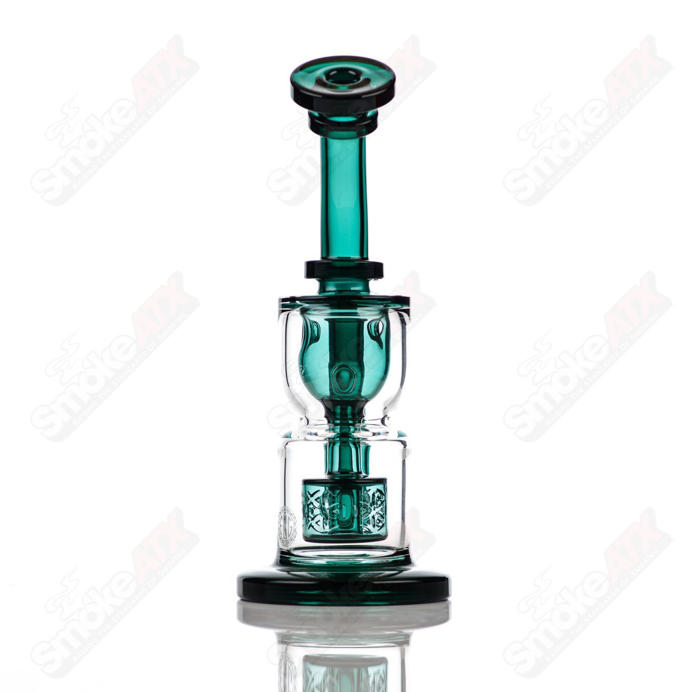 8in 14mm Hourglass Taurus Incycler Fat Boy Glass Teal - Smoke ATX