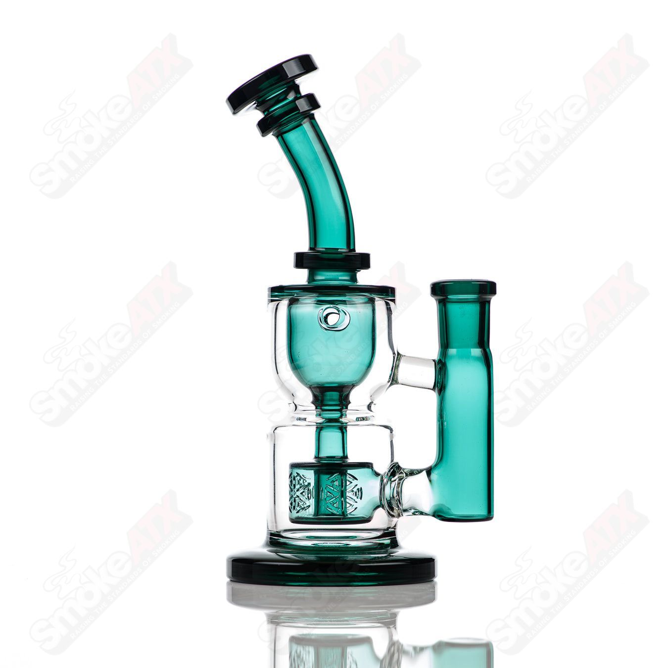 8in 14mm Hourglass Taurus Incycler Fat Boy Glass Teal - Smoke ATX