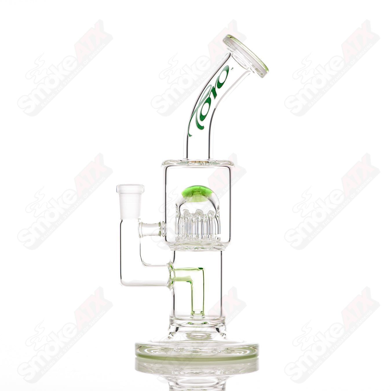 #1 Double Macro 8-Arm Tree w 2 Color Accent Foot/Mouthpiece Toro Glass - Smoke ATX