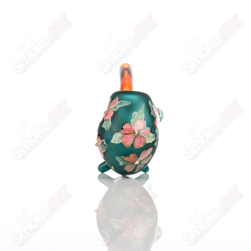 Teal Sherlock W/ Pink Flowers by Sarita Glass - Smoke ATX