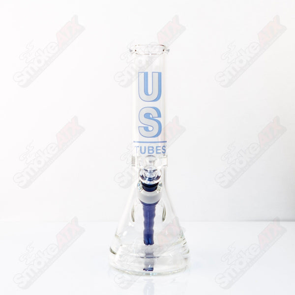 US Tubes Beaker 12" 55x5 - Constriction - Blue Shadow Decal - Smoke ATX