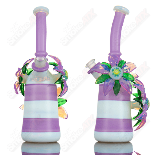 White & Purple Habitat X Kimmo Glass Flower Rig - Smoke ATX