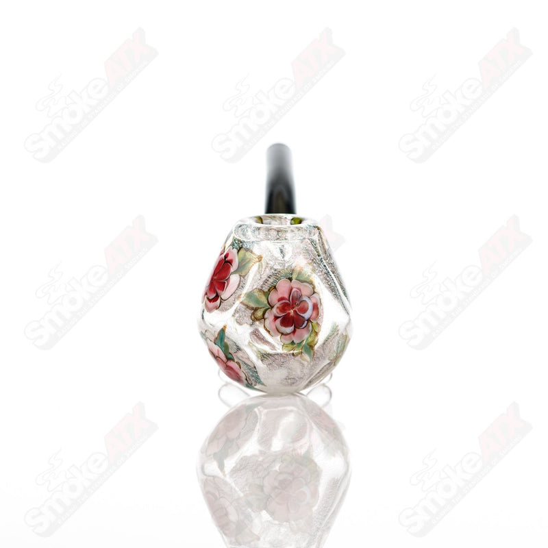 Clear Dichro Glass Sherlock W/ Pink Flowers by Sarita Glass - Smoke ATX