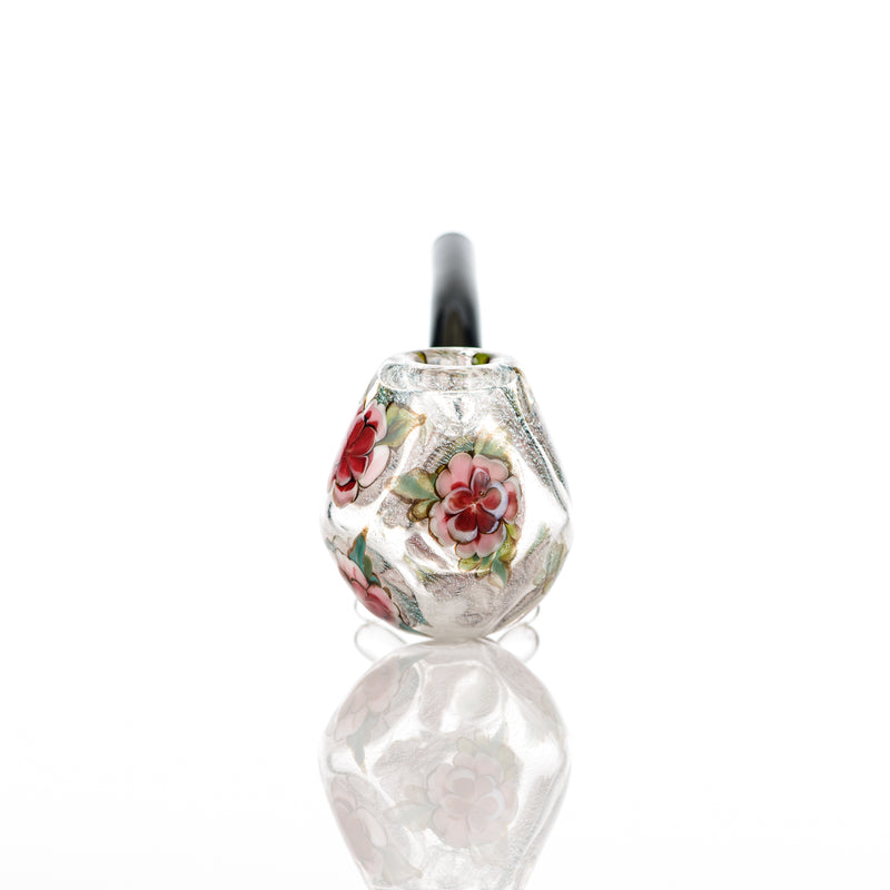 Clear Dichro Glass Sherlock W/ Pink Flowers by Sarita Glass - Smoke ATX