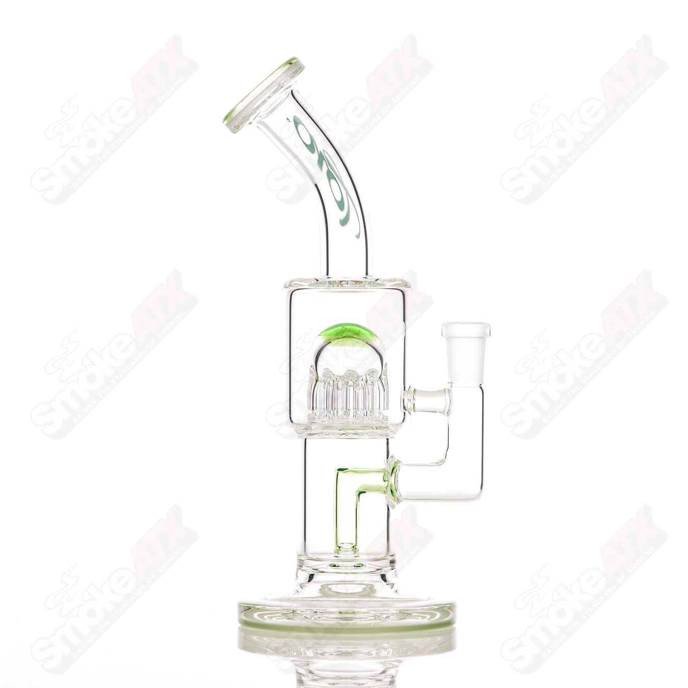 #1 Double Macro 8-Arm Tree w 2 Color Accent Foot/Mouthpiece Toro Glass - Smoke ATX