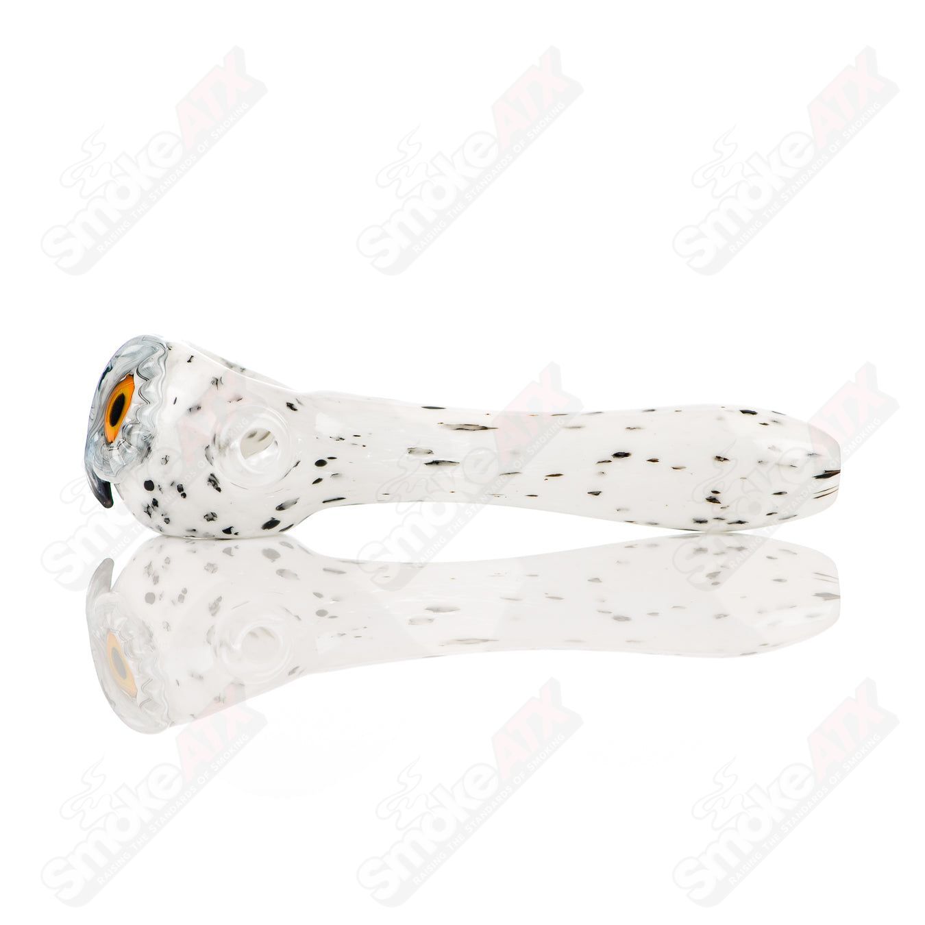 White Spotted Owl Spoon Four Winds Flameworks - Smoke ATX