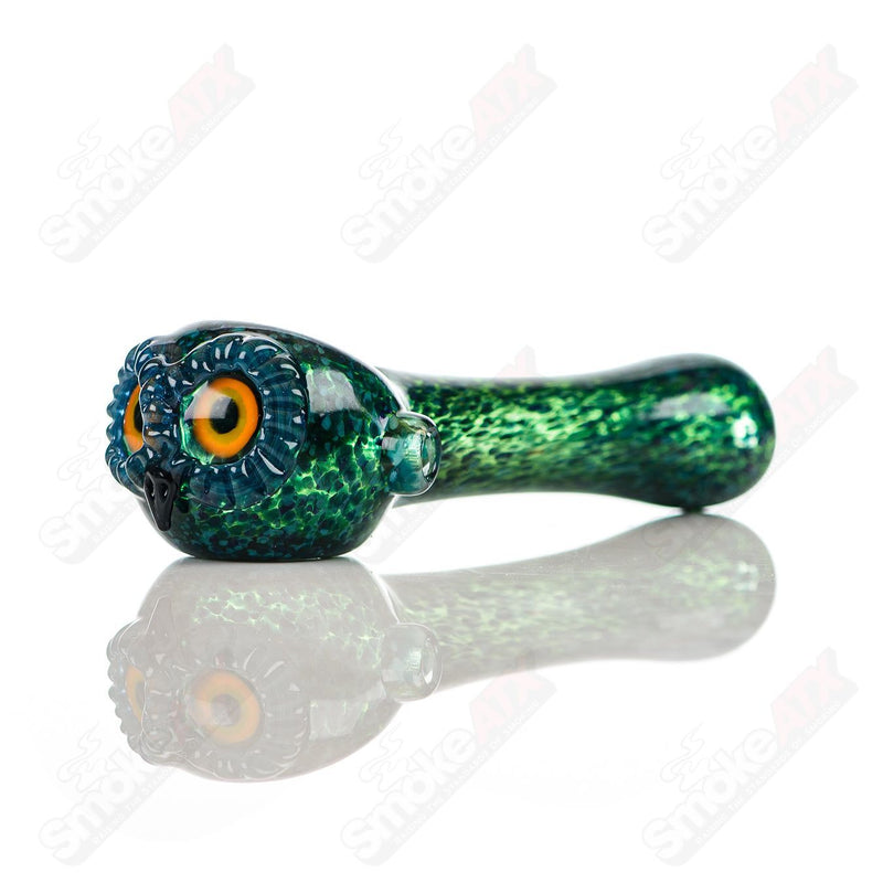 Cyan Spotted Owl Spoon Four Winds Flameworks - Smoke ATX