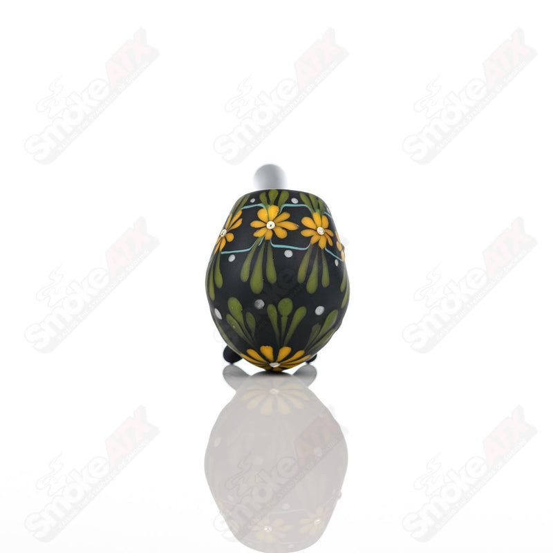 Sand-blasted Black Sherlock W/ Yellow Flowers by Sarita Glass - Smoke ATX