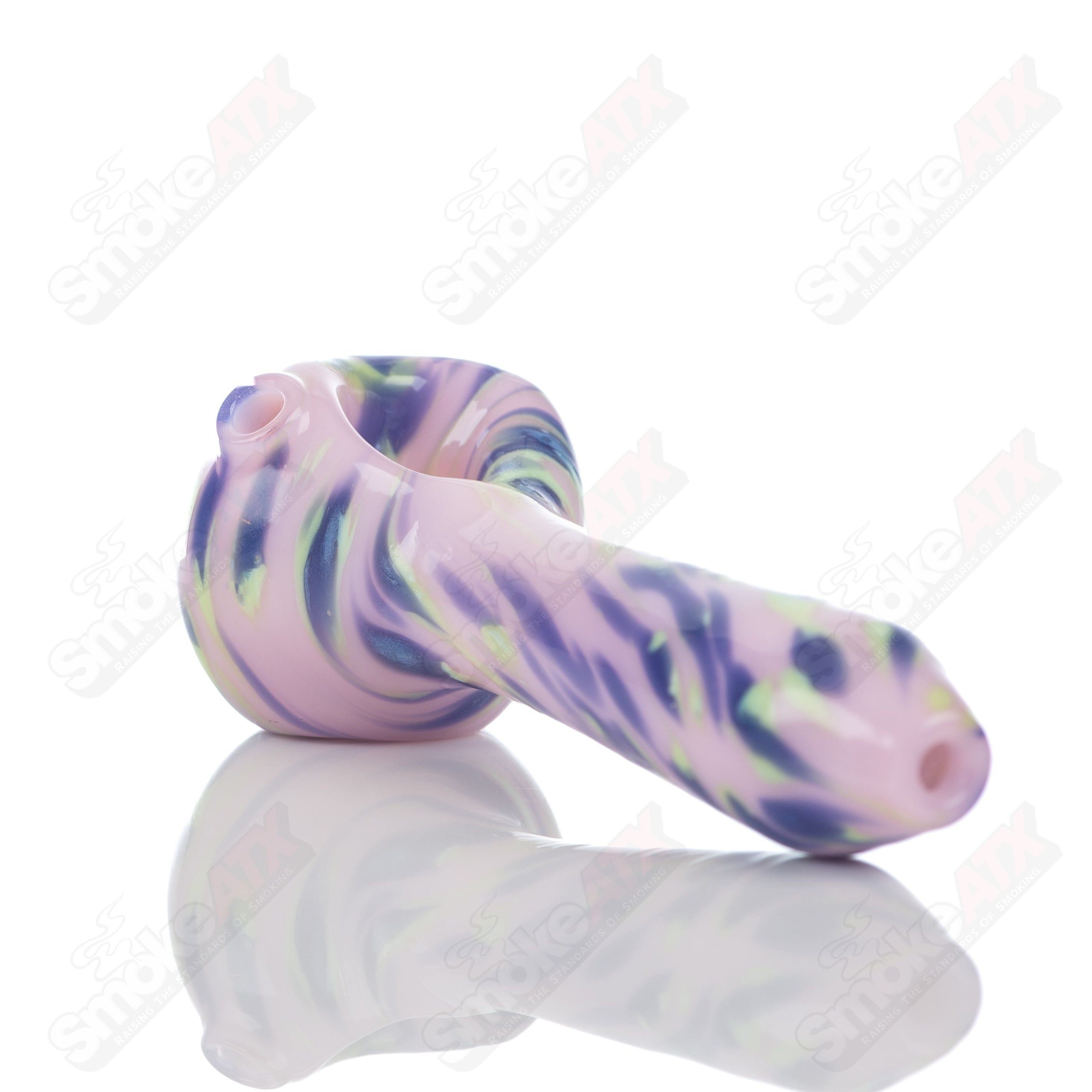 #2 Pink Splatter Spoon Pipe Adventures In Glass Blowing - Smoke ATX