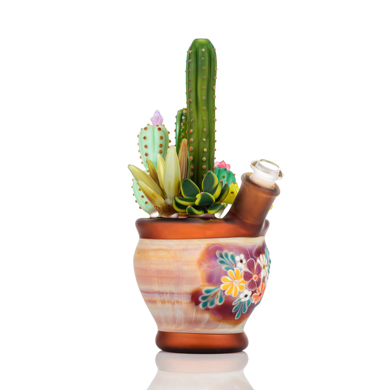 14mm Cactus Succulent Waterpipe by Turtle Time & Sarita Glass - Smoke ATX
