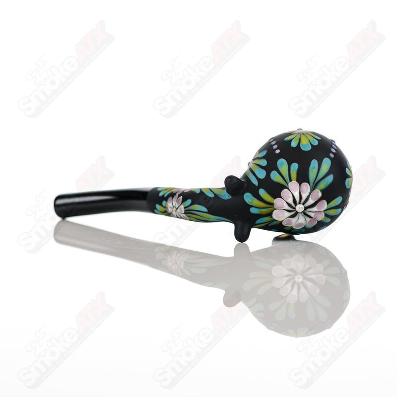 Sandb-lasted Black Sherlock W/ Purple Flowers by Sarita Glass - Smoke ATX