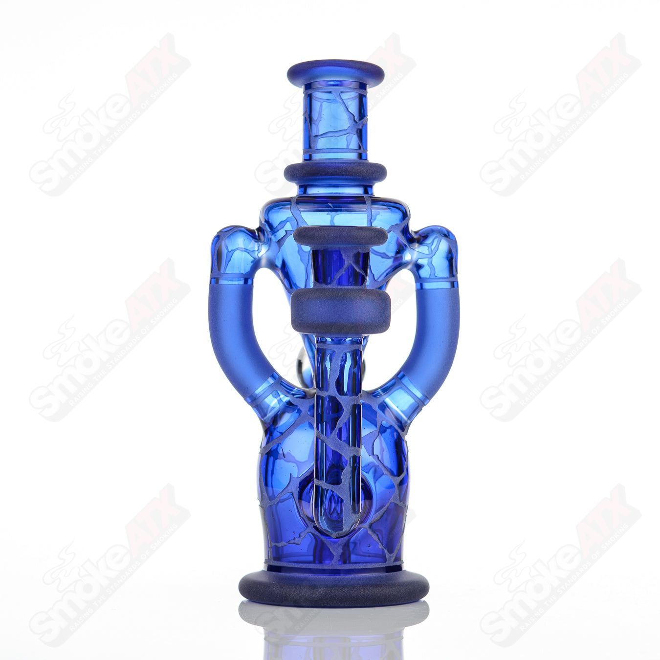 Brilliant Blue Single Color Double Up Rig Rooster Glass - Smoke ATX