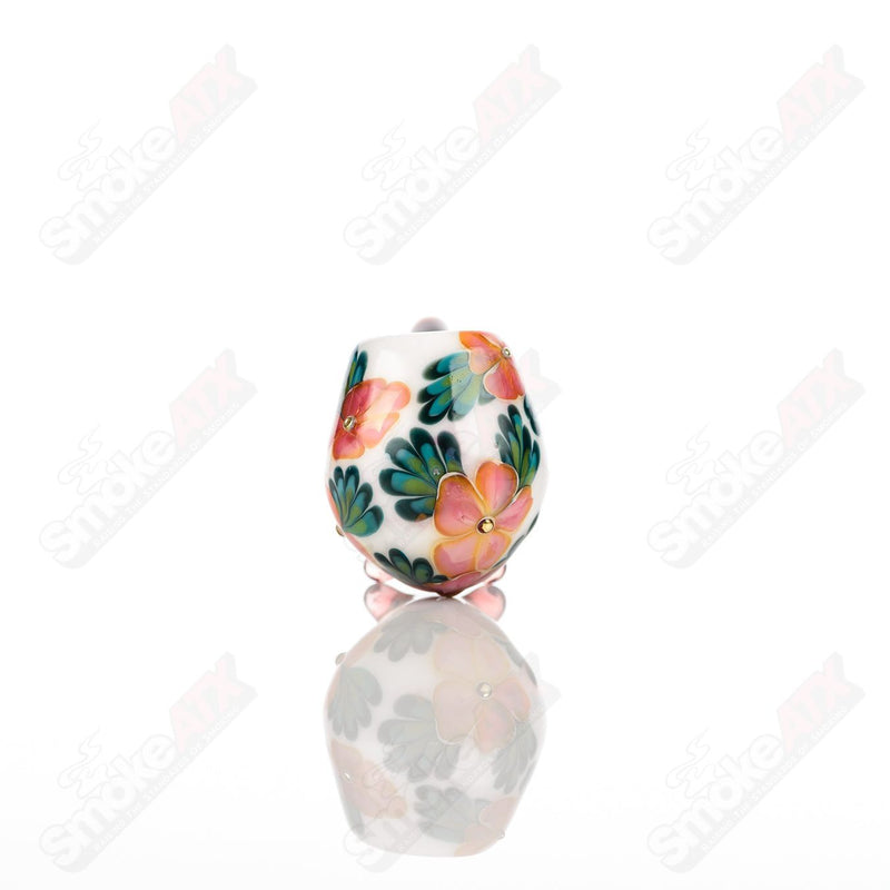 White Sherlock W/ Peach & Pink Flowers by Sarita Glass - Smoke ATX