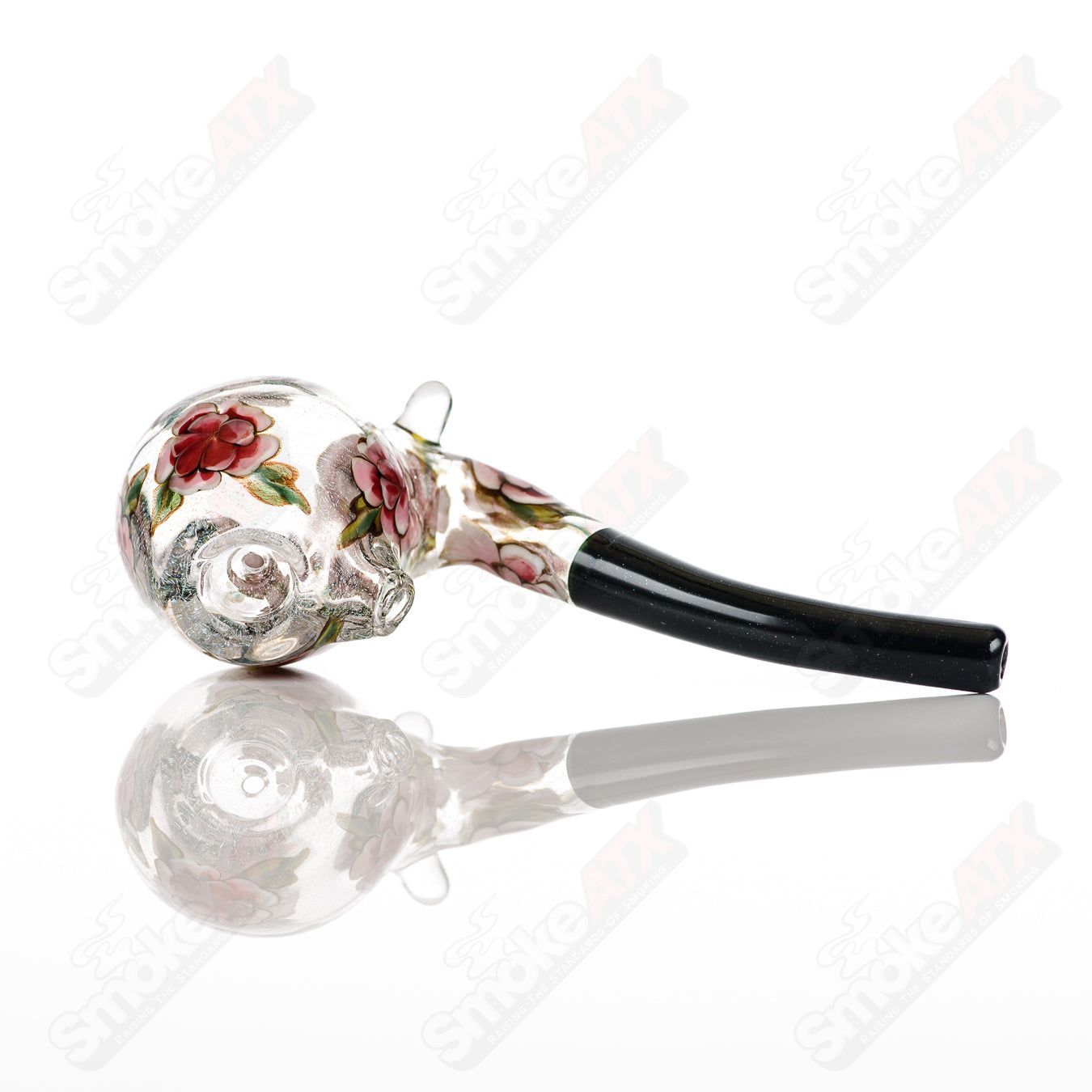 Clear Dichro Glass Sherlock W/ Pink Flowers by Sarita Glass - Smoke ATX