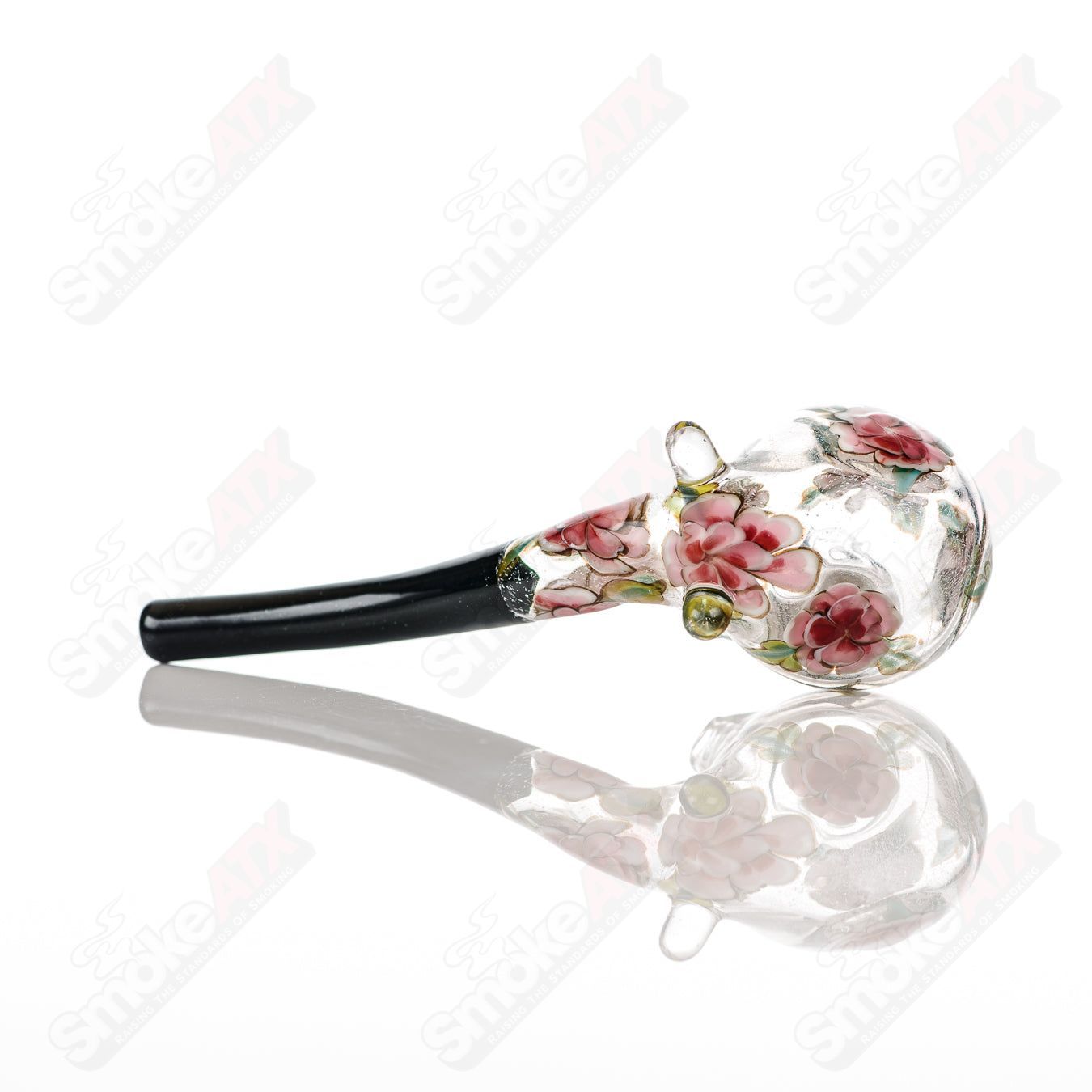 Clear Dichro Glass Sherlock W/ Pink Flowers by Sarita Glass - Smoke ATX