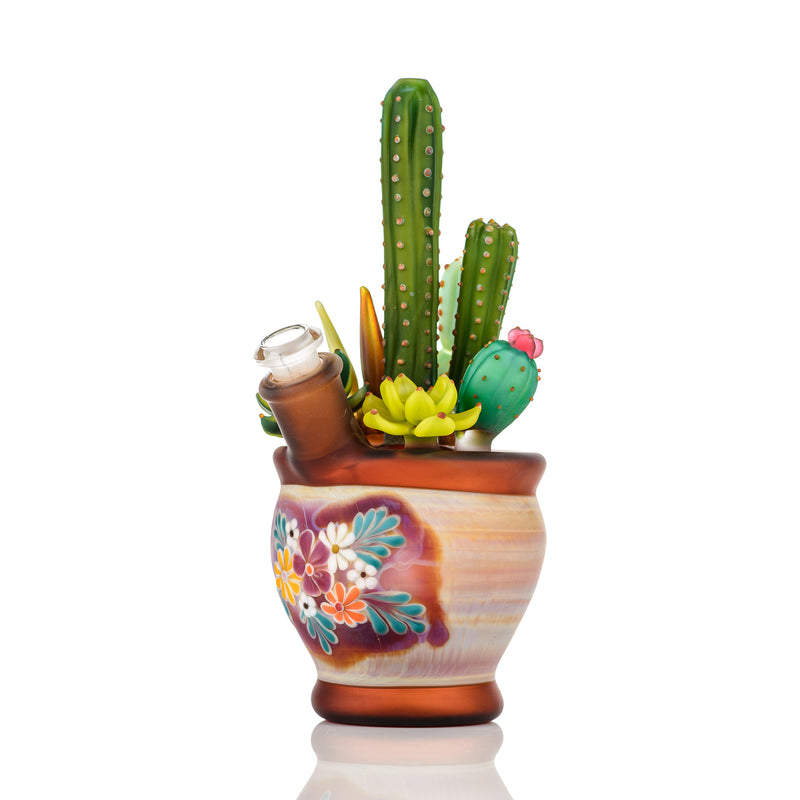 14mm Cactus Succulent Waterpipe by Turtle Time & Sarita Glass - Smoke ATX