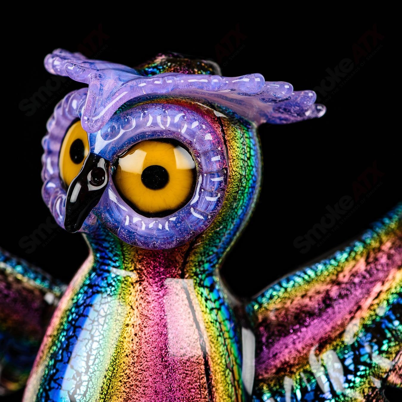 Dichro EDM Owl by Four Winds Flameworks & Turtle Time Glass - Smoke ATX