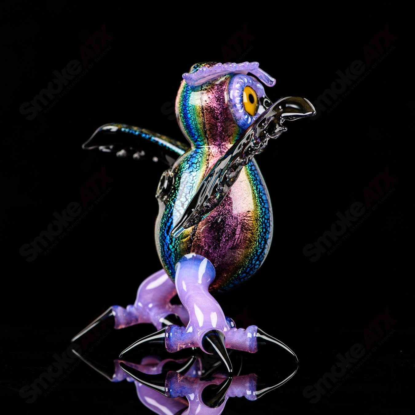 Dichro EDM Owl by Four Winds Flameworks & Turtle Time Glass - Smoke ATX