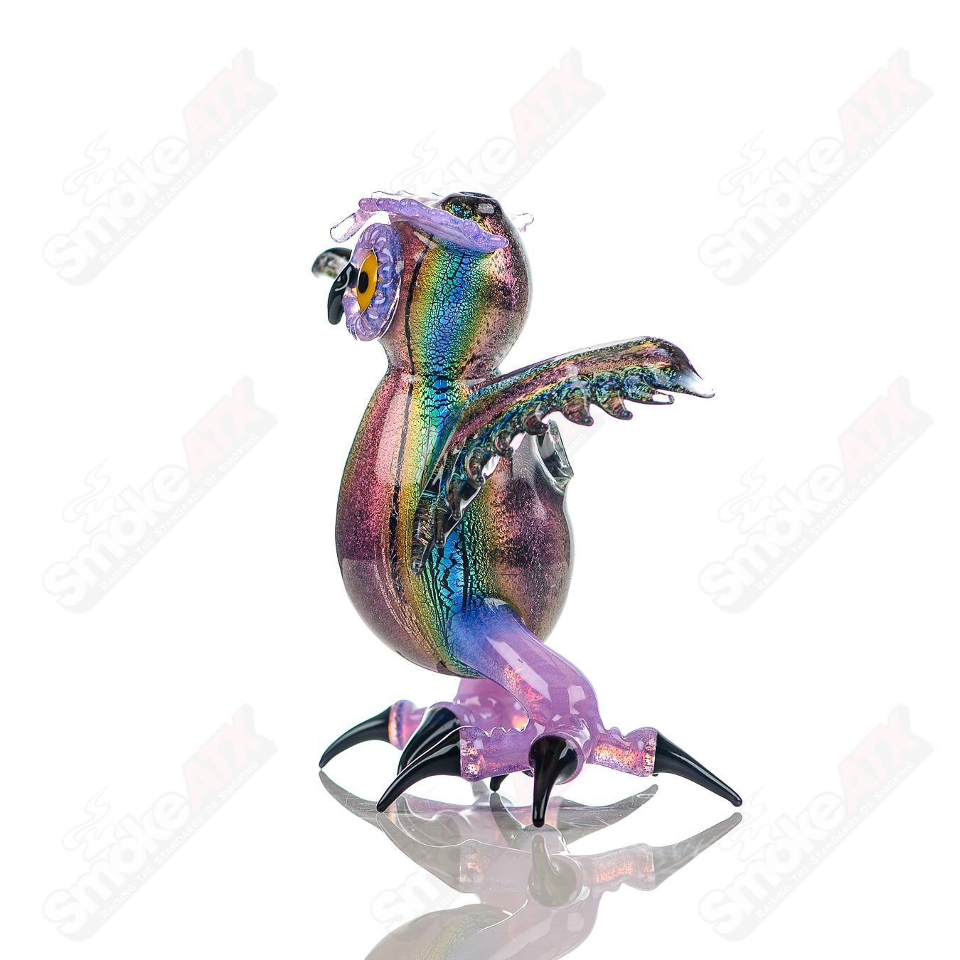 Dichro EDM Owl by Four Winds Flameworks & Turtle Time Glass - Smoke ATX