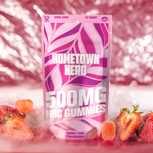 500mg Strawberry HHC Gummies Hometown Hero - Smoke ATX