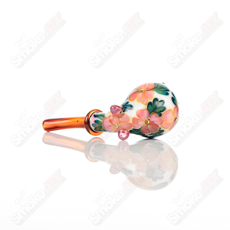 White Sherlock W/ Peach & Pink Flowers by Sarita Glass - Smoke ATX