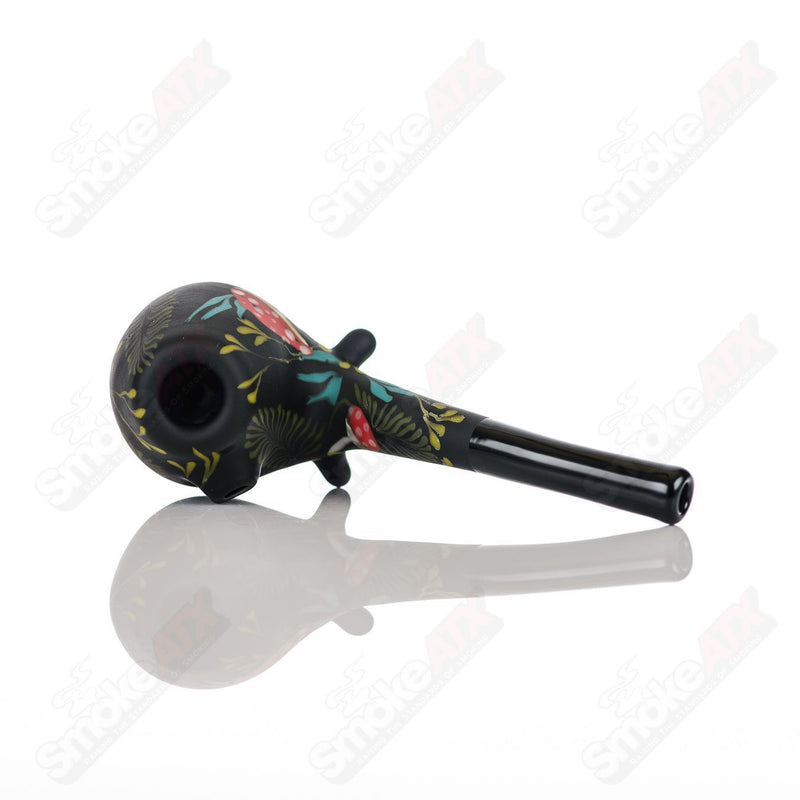 Sand- Blasted Black Sherlock W/ Mushroom Botanical Motif by Sarita Glass - Smoke ATX