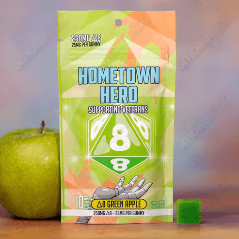 250mg Green Apple Delta 8 Gummies Hometown Hero - Smoke ATX