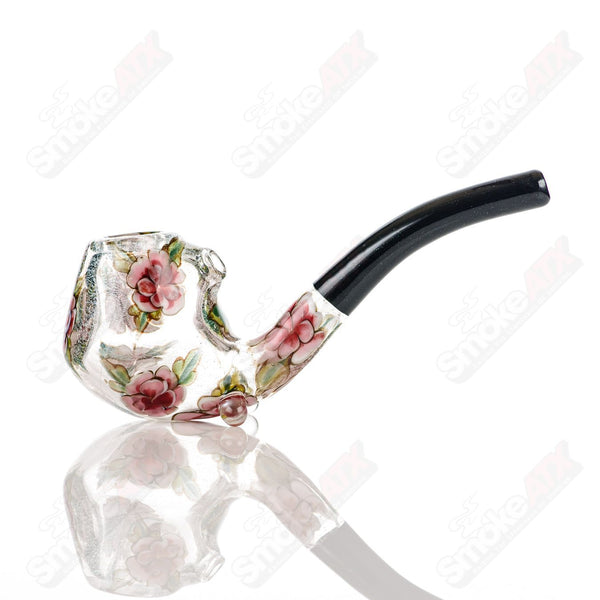 Clear Dichro Glass Sherlock W/ Pink Flowers by Sarita Glass - Smoke ATX