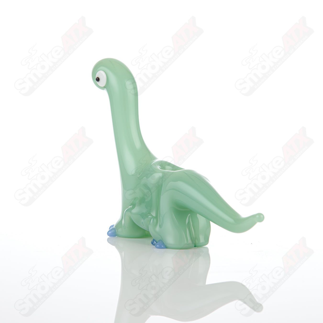 Jade Dino Pipe w Blue Accents Nicko Glass - Smoke ATX