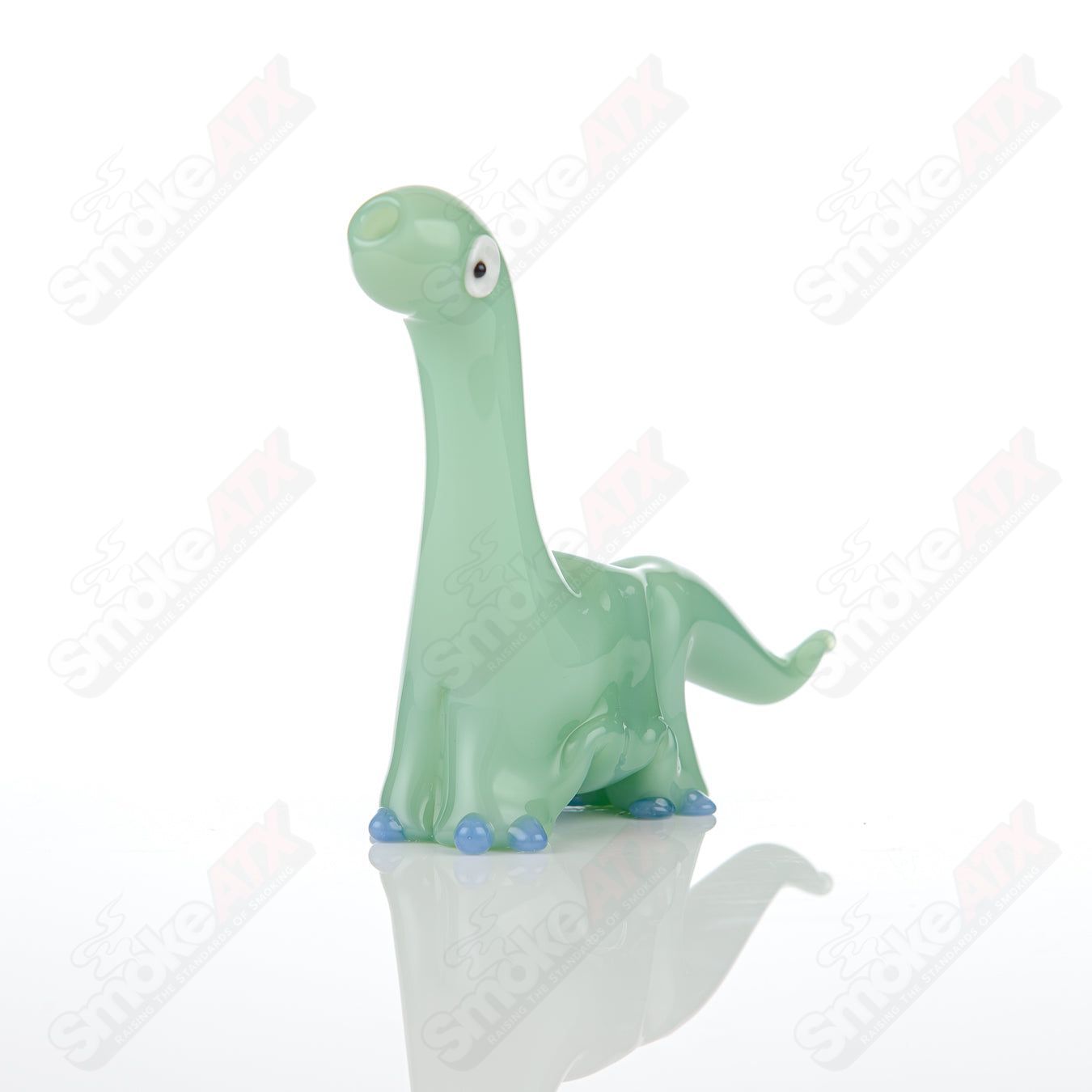 Jade Dino Pipe w Blue Accents Nicko Glass - Smoke ATX