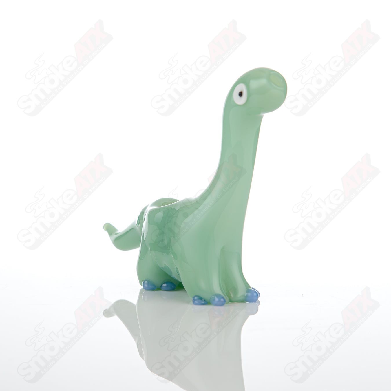 Jade Dino Pipe w Blue Accents Nicko Glass - Smoke ATX
