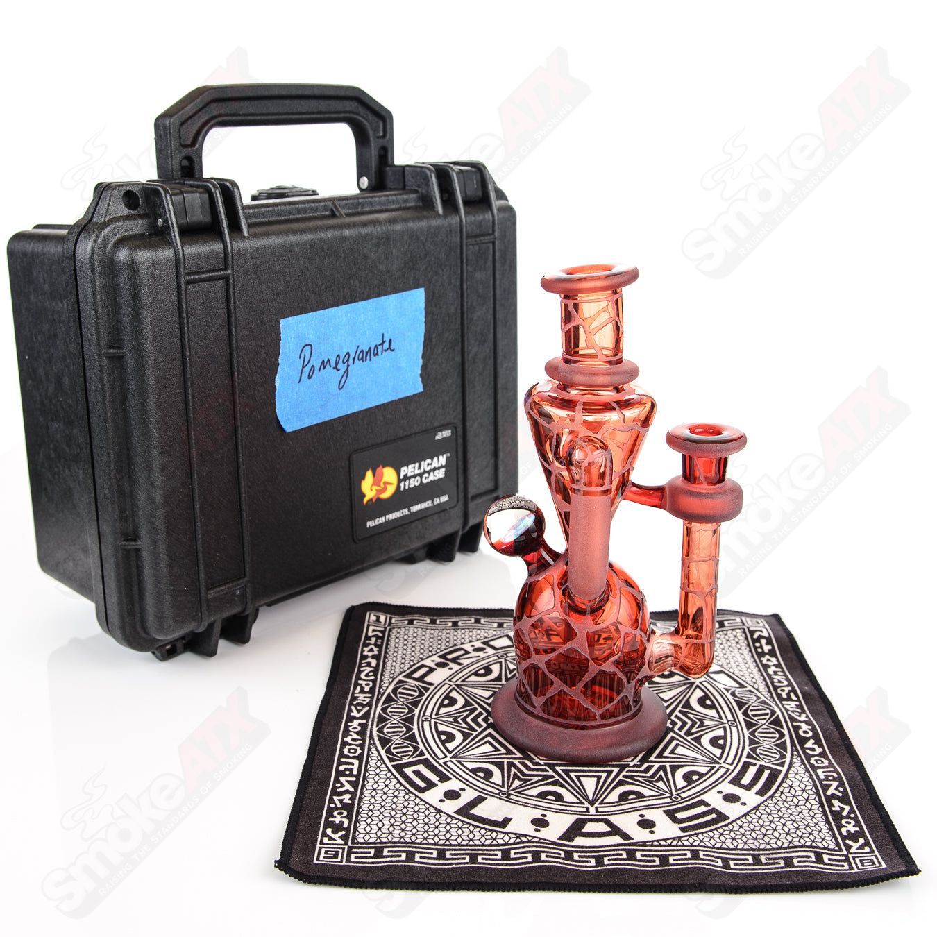 Pomegranate Single Color Double Up Rig Rooster Glass - Smoke ATX