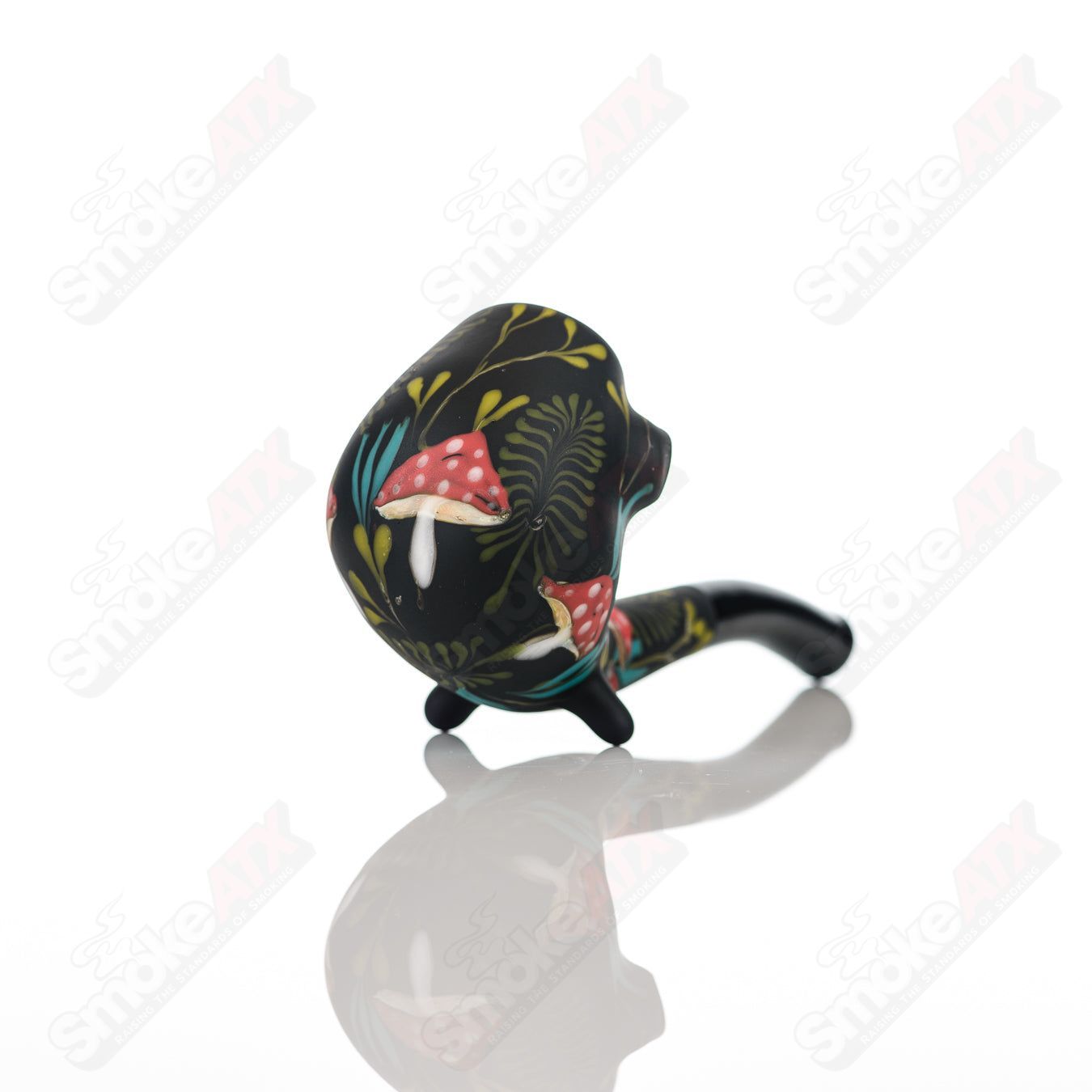 Sand - Blasted Black Sherlock W/ Mushroom Botanical Motif by Sarita Glass - Smoke ATX