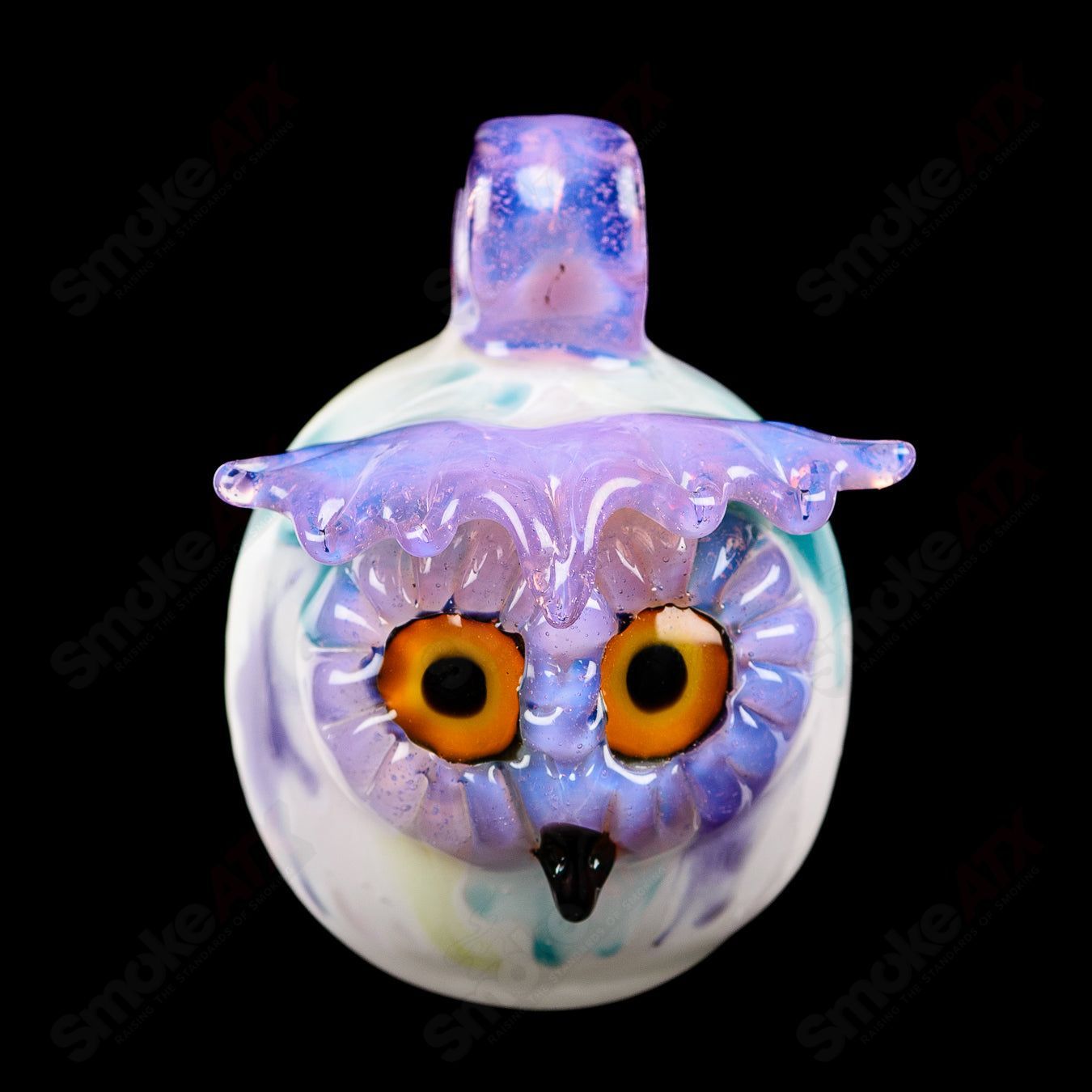 UV Owl Splatter Tech Owl Pendant Four Winds Flameworks - Smoke ATX