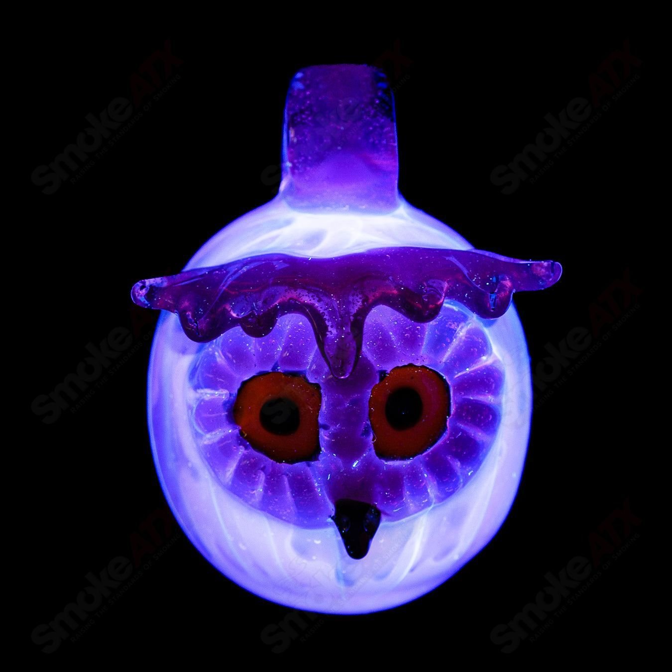 UV Owl Splatter Tech Owl Pendant Four Winds Flameworks - Smoke ATX