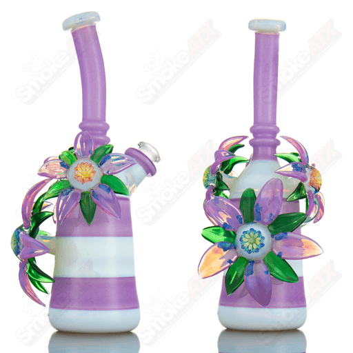 White & Purple Habitat X Kimmo Glass Flower Rig - Smoke ATX