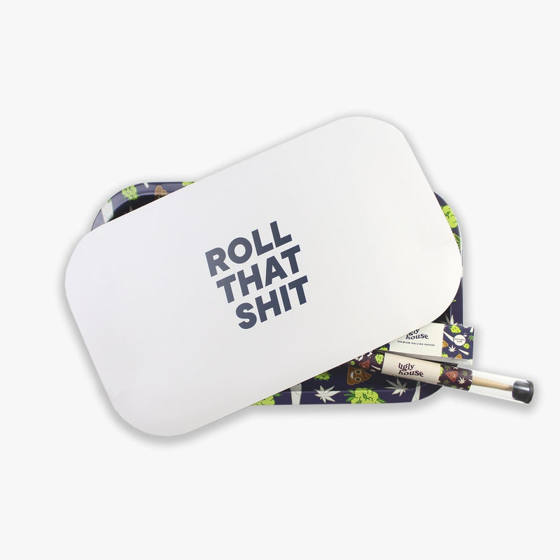 LARGE UGLY HOUSE ROLLING TRAY WITH LID/CONES/PAPERS (ROLL THAT SHIT) 10.6X6.3 - Smoke ATX